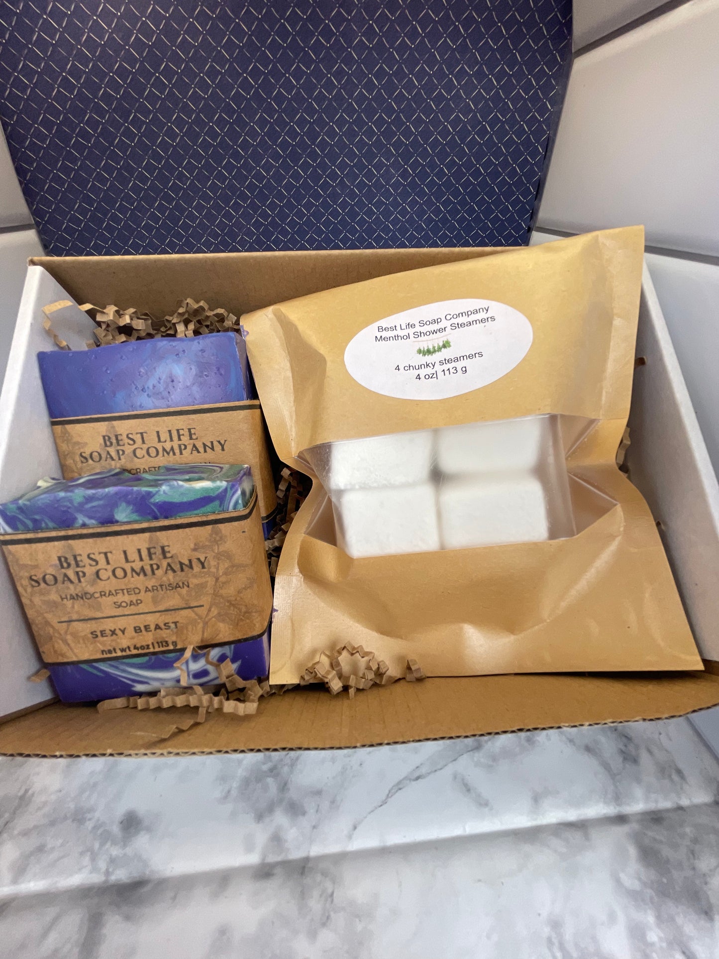 Mens soap and shower steamer gift box